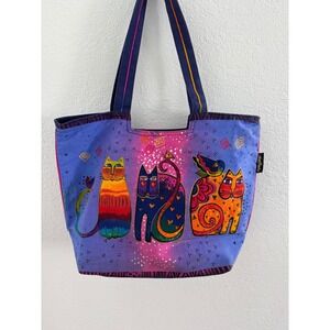 Laurel Burch Bags Feline Friends Large Zippered Tote Shoulder Bag 90s Boho Cats